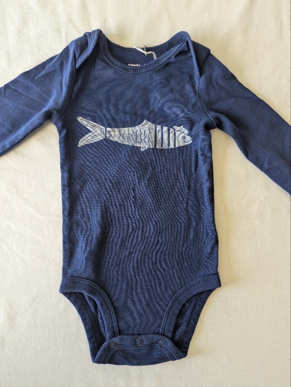 Sardine With Beret Long Sleeve Block Print Onesie